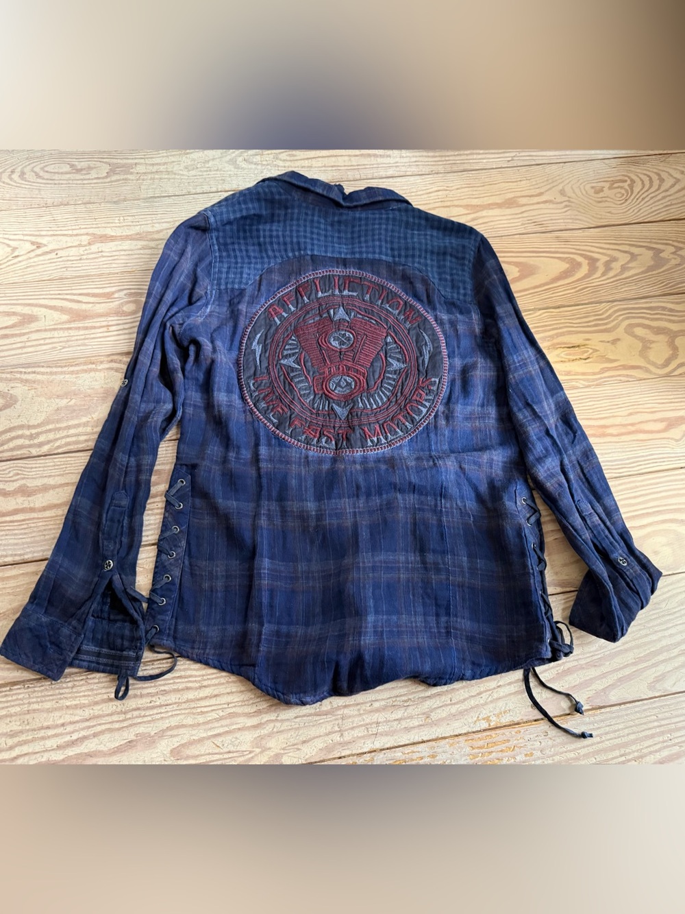 Affliction Premium Ella LS Woven Plaid Shirt Size L nwt